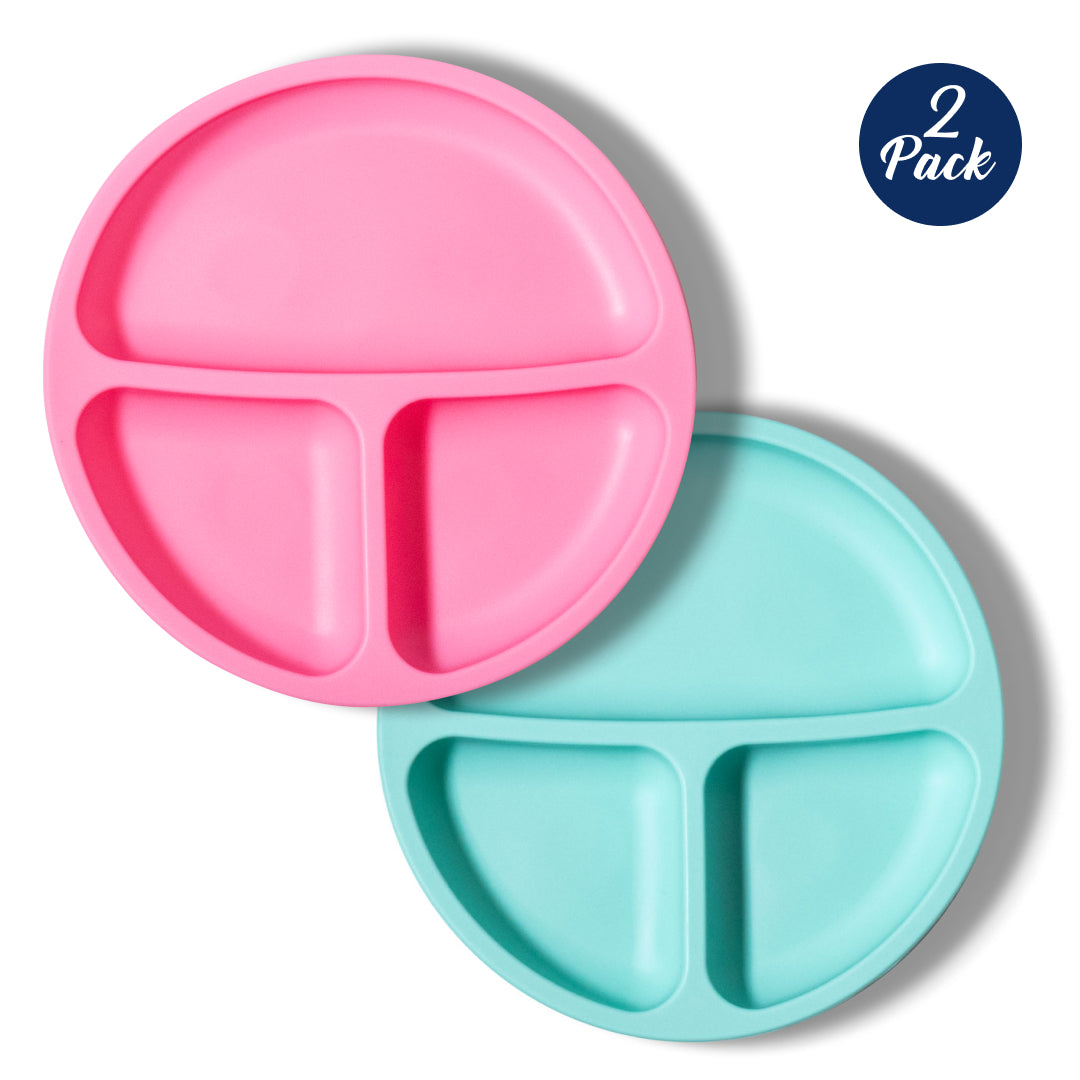 Pink & Teal Kids Plate With Suction Cup