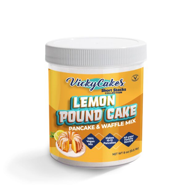 Lemon Pound Cake Pancake Mix short stacks container