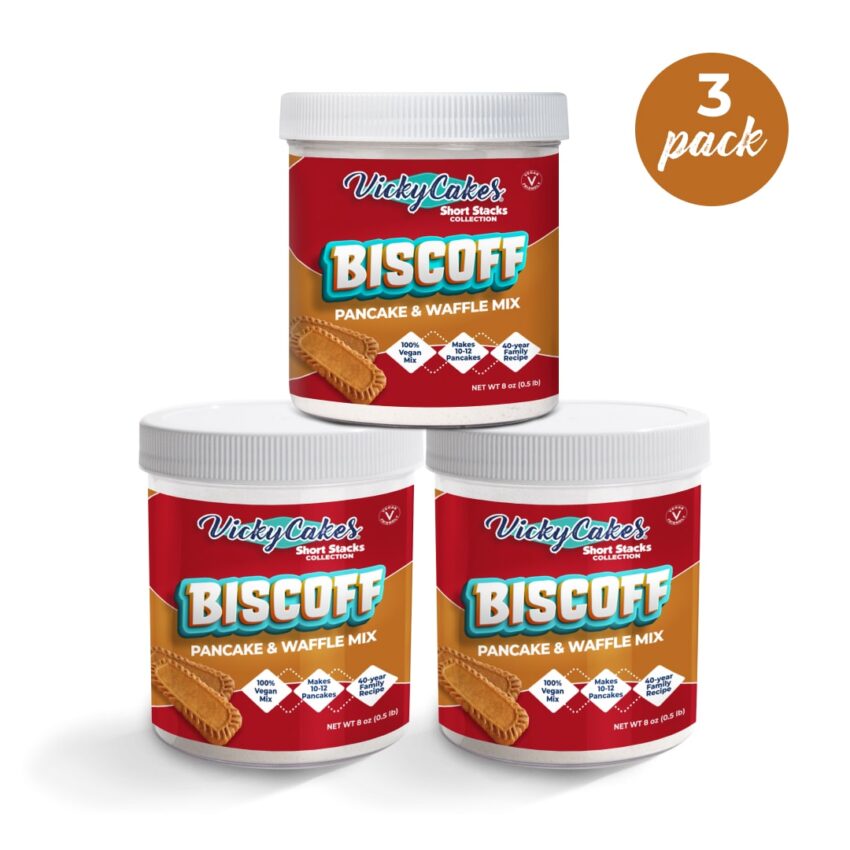 3 containers of biscoff pancake mix