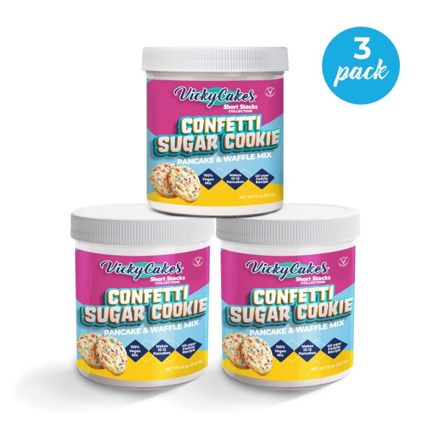 3 containers of confetti sugar cookie pancake mix